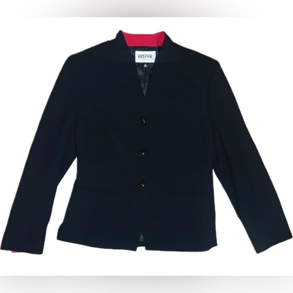 Vintage Black Kasper Professional Jacket/Blazer Petite 6 Red Lining